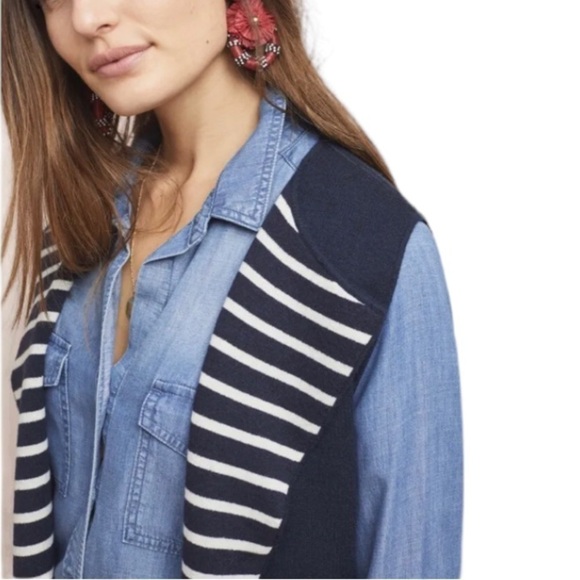 Anthropologie MOTH black and white Stripe Pop Print Long Cardigan Vest Duster - Picture 6 of 11